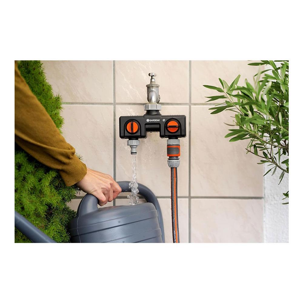 Gardena Twin-Tap Connector For Operating Two Watering Accessories - Orange/Black/Grey