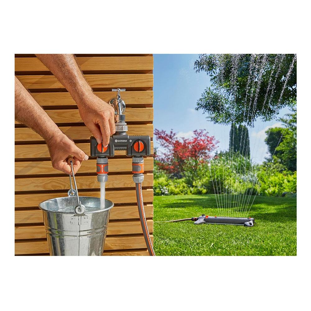 Gardena Twin-Tap Connector For Operating Two Watering Accessories - Orange/Black/Grey
