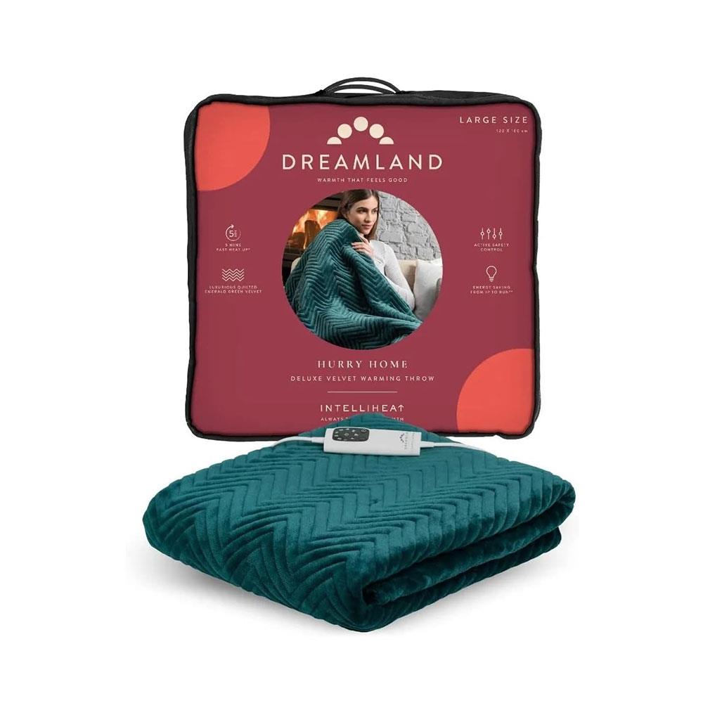 Dreamland Hurry Home Deluxe Velvet Warming Throw Electric Blanket 160cm x 120cm - Green Main image