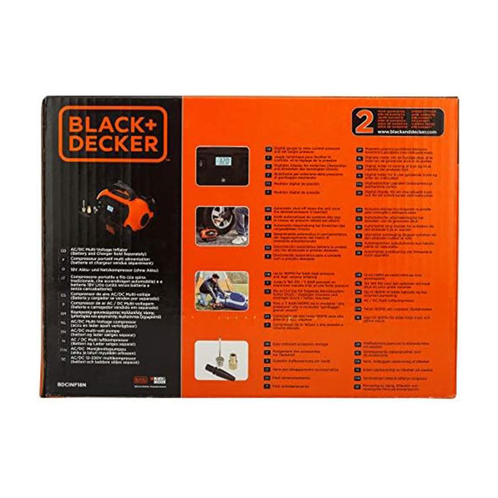 Black & Decker 12V Electric Cordless High Pressure Inflator - Orange/Black