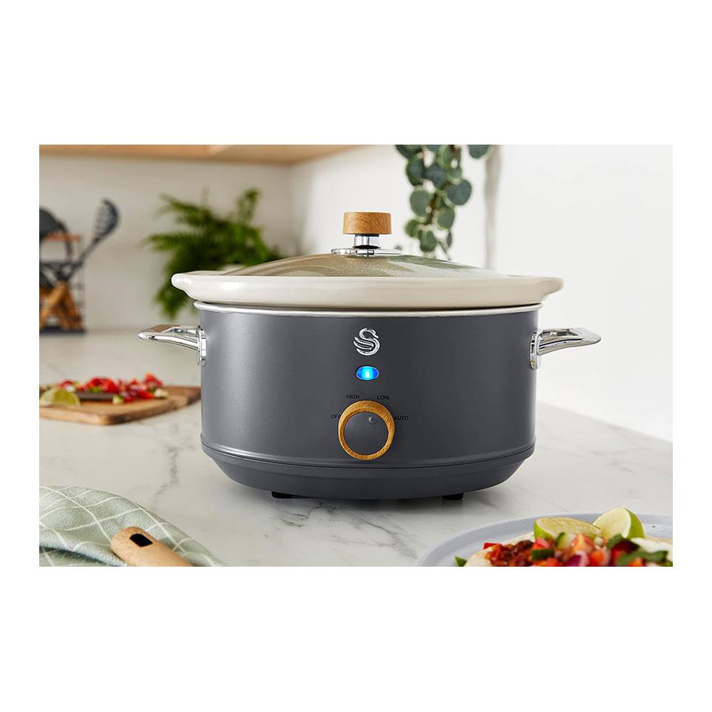 Swan Nordic Slow Cooker 3.5 Litres With Glass Lid & 3 Temperature Settings 200W - Grey