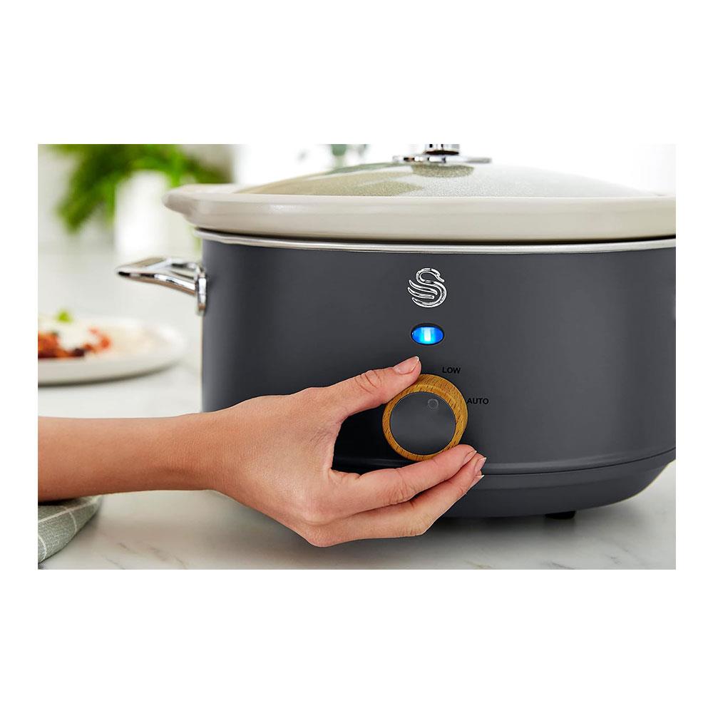 Swan Nordic Slow Cooker 3.5 Litres With Glass Lid & 3 Temperature Settings 200W - Grey