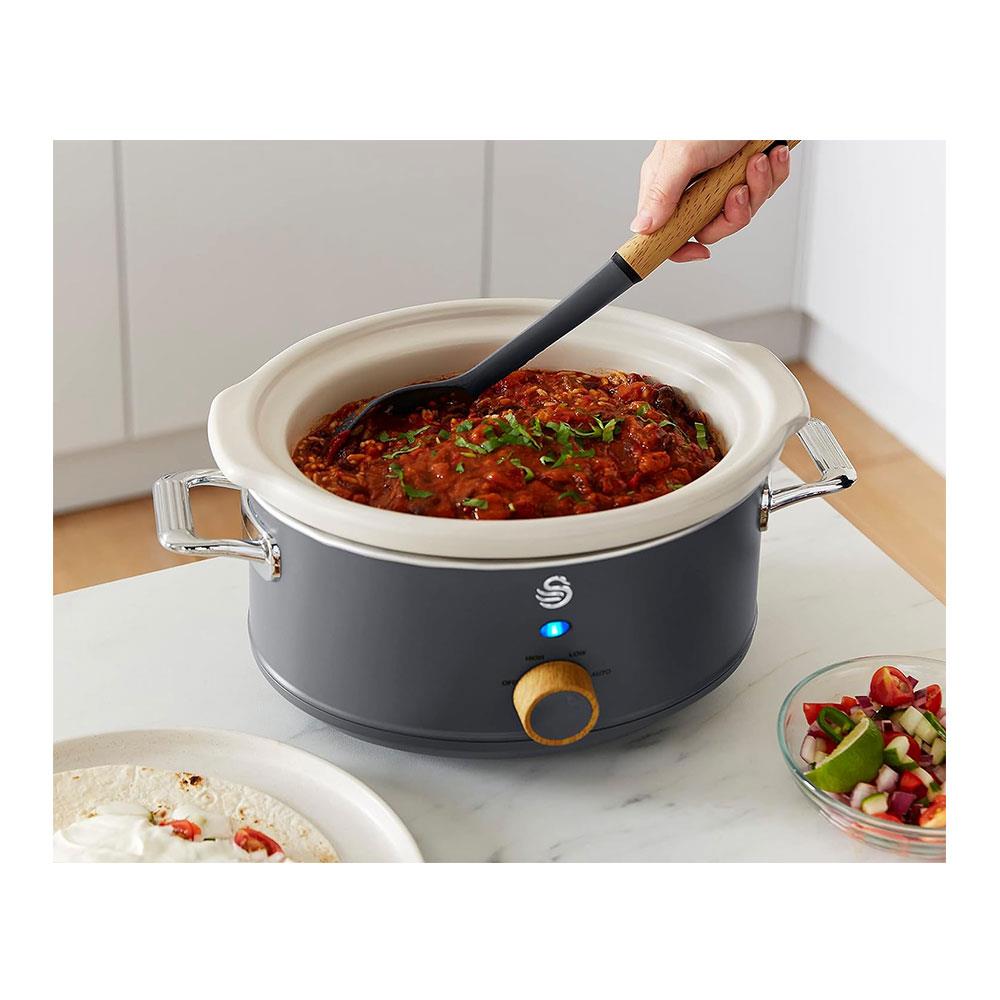 Swan Nordic Slow Cooker 3.5 Litres With Glass Lid & 3 Temperature Settings 200W - Grey