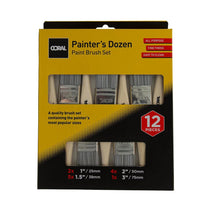 Coral Painters Dozen Paint Brush Set 2 X 1 Inch 5 X 1.5 Inch 4 X 2 Inch & 3 Inch - 12 Piece
