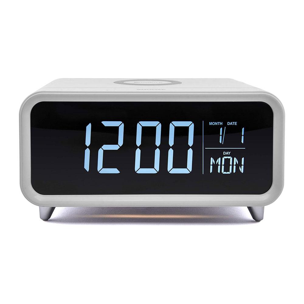 Groov-e Athena Alarm Clock With Wireless Charging Pad & Night Light - White