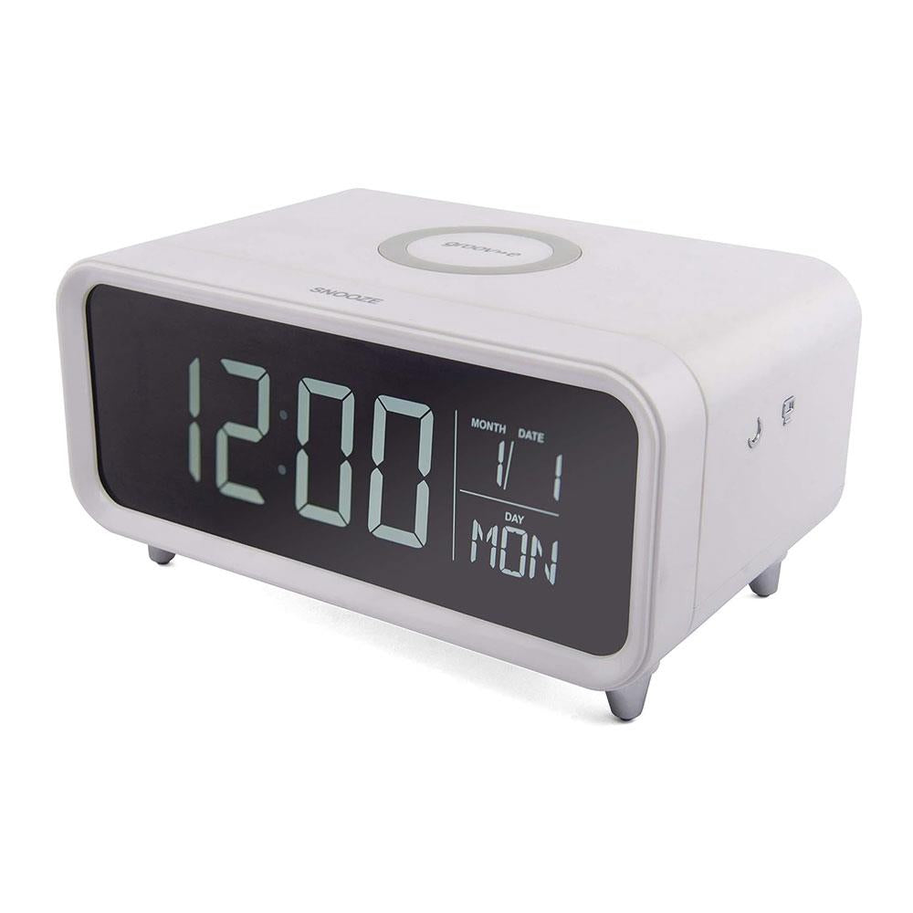 Groov-e Athena Alarm Clock With Wireless Charging Pad & Night Light - White