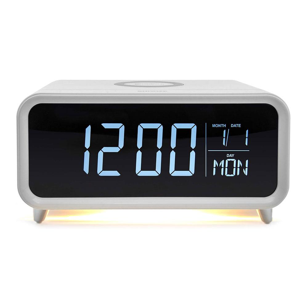 Groov-e Athena Alarm Clock With Wireless Charging Pad & Night Light - White