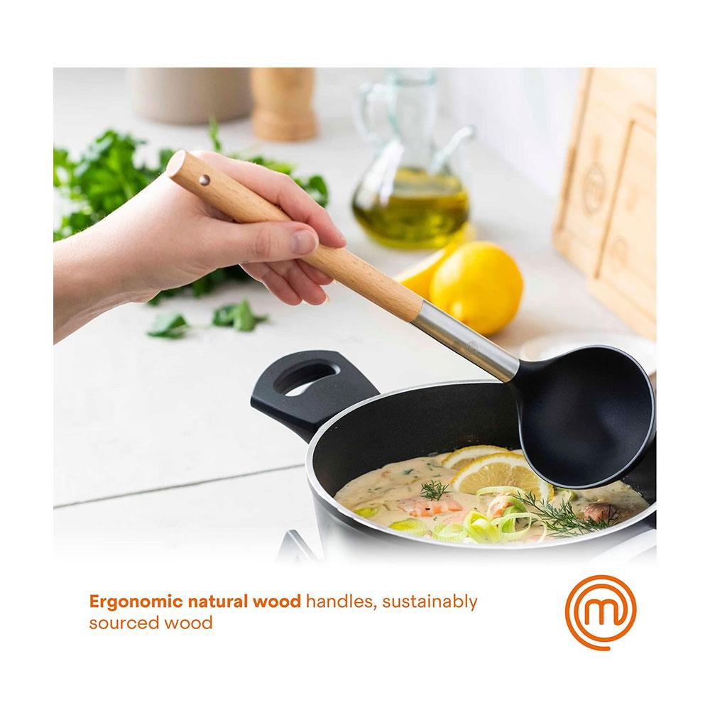Masterchef Kitchen Utensils Set With Stainless Steel Necks & Natural Wood Handles - 6 Piece
