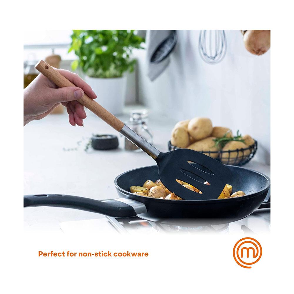 Masterchef Kitchen Utensils Set With Stainless Steel Necks & Natural Wood Handles - 6 Piece