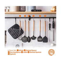 Masterchef Kitchen Utensils Set With Stainless Steel Necks & Natural Wood Handles - 6 Piece