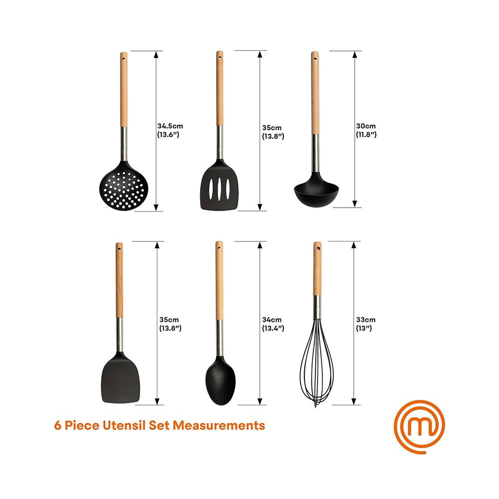 Masterchef Kitchen Utensils Set With Stainless Steel Necks & Natural Wood Handles - 6 Piece