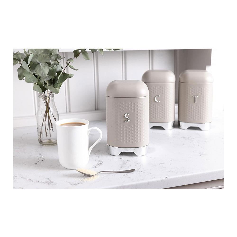 KitchenCraft Lovello Textured Sugar Caddy Geo Metal 11.5 x 11.5 x 19.5cm - Latte Cream