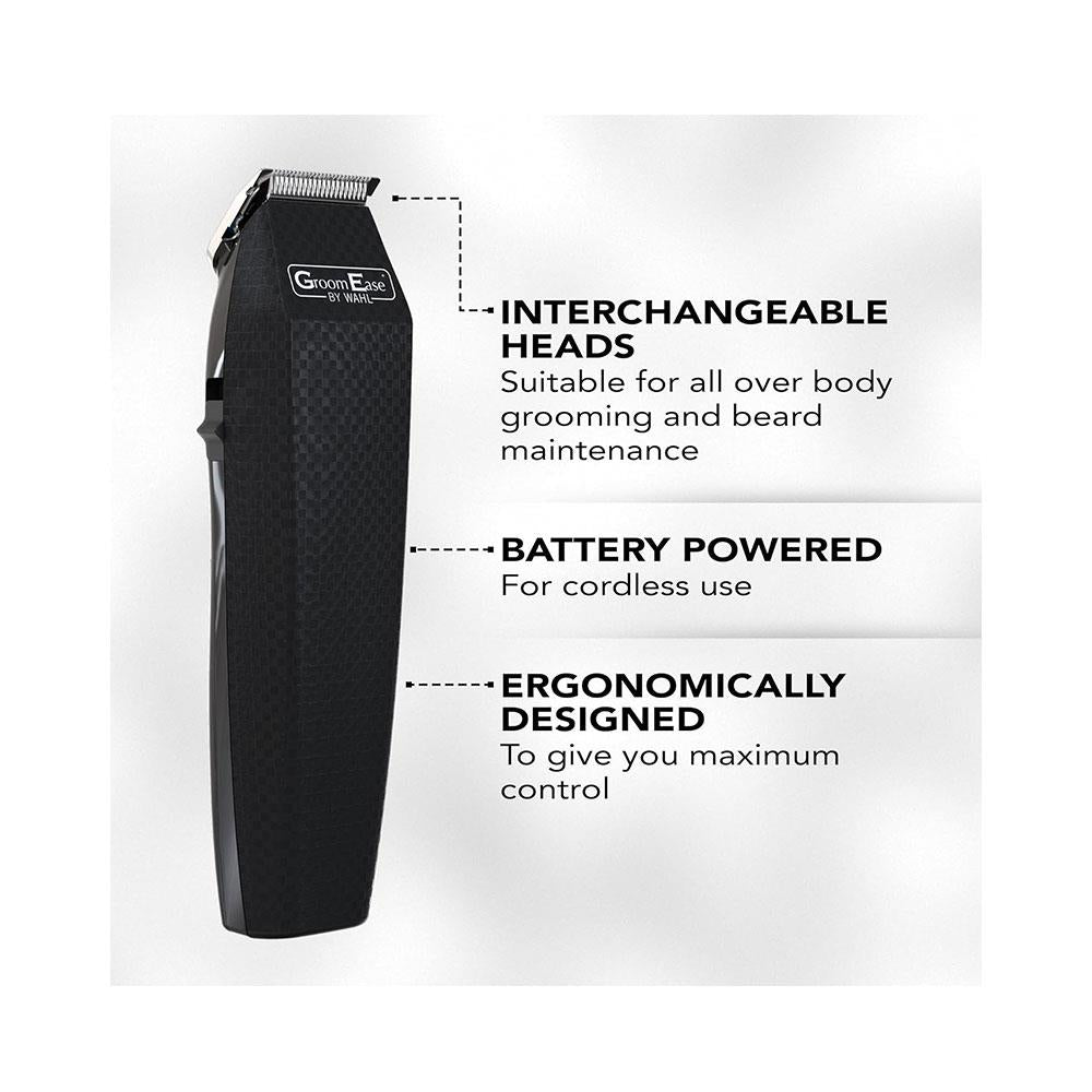 Wahl GroomEase Battery Multigroomer 7-In-1 With 3 Interchangeable Heads And 4 Combs Attachments - Black