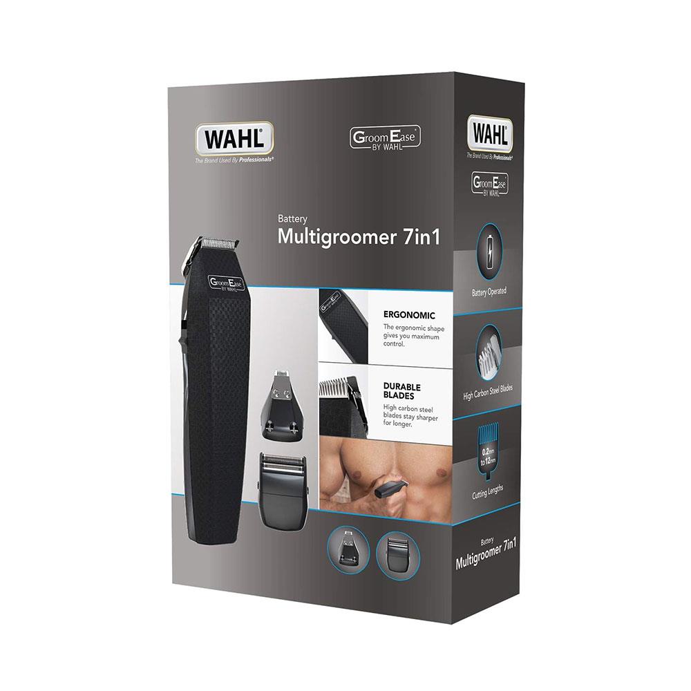 Wahl GroomEase Battery Multigroomer 7-In-1 With 3 Interchangeable Heads And 4 Combs Attachments - Black