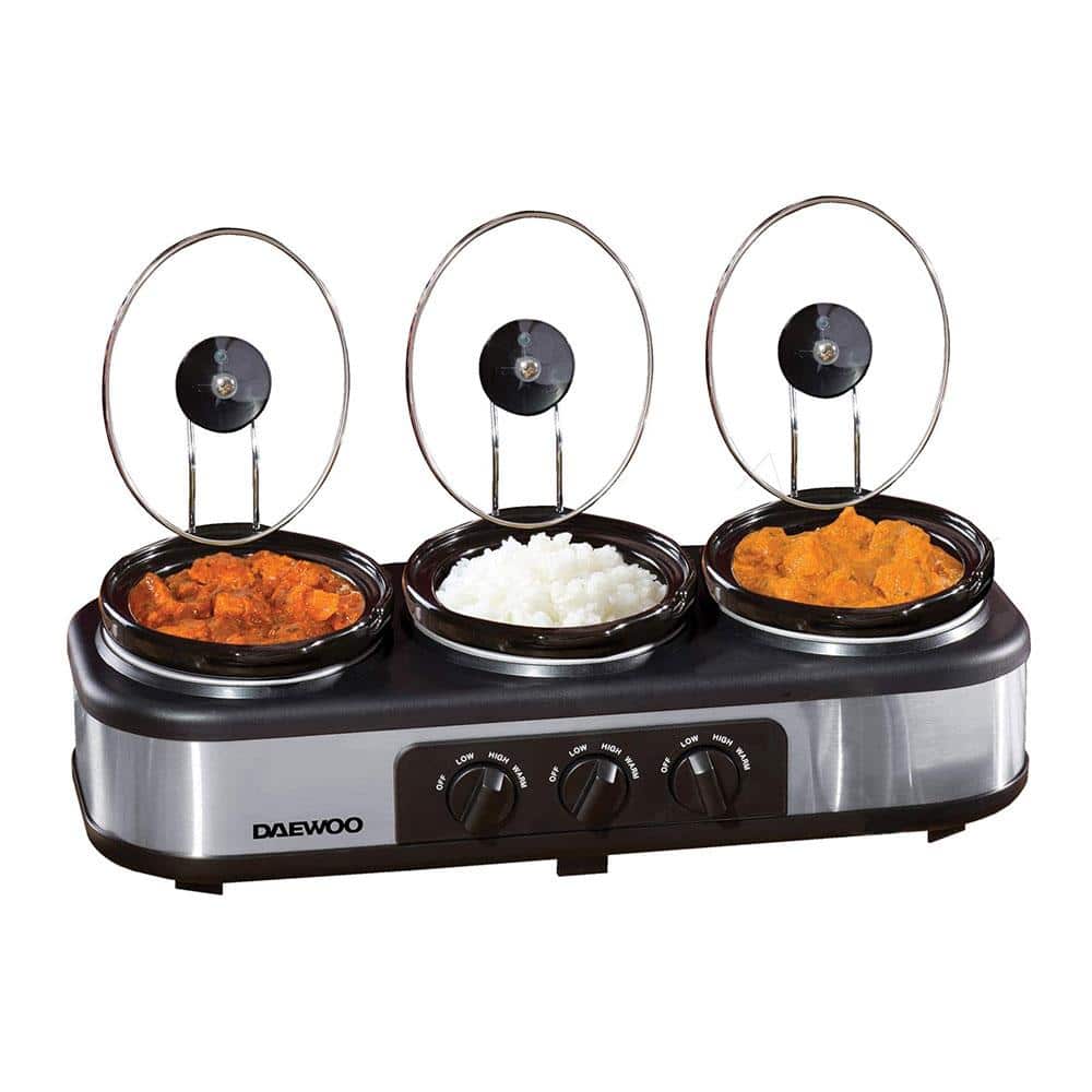 Daewoo Triple Slow Cooker With 3 Individual Heat Settings & Non Stick Ceramic Stainless Steel 3 x 1.5 Litres - Black & Silver Main image