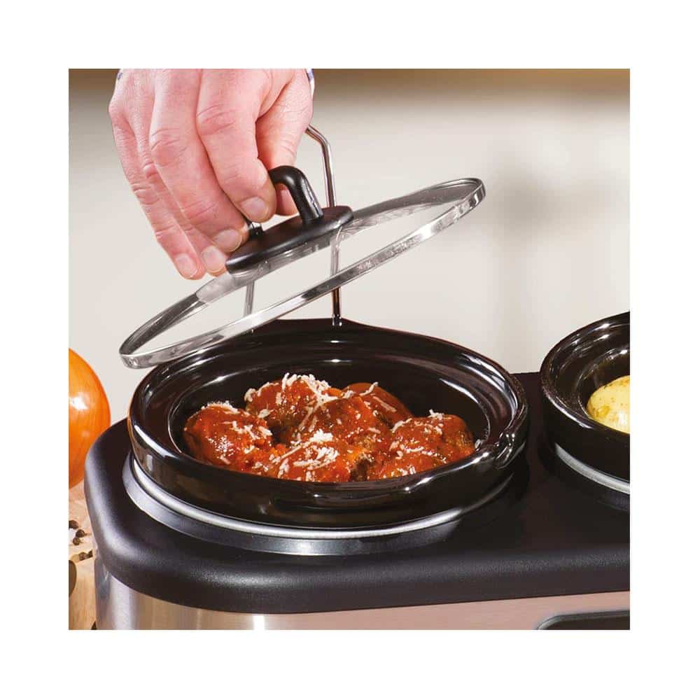 Daewoo Triple Slow Cooker With 3 Individual Heat Settings & Non Stick Ceramic Stainless Steel 3 x 1.5 Litres - Black & Silver