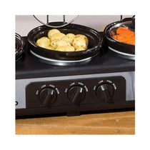 Daewoo Triple Slow Cooker With 3 Individual Heat Settings & Non Stick Ceramic Stainless Steel 3 x 1.5 Litres - Black & Silver