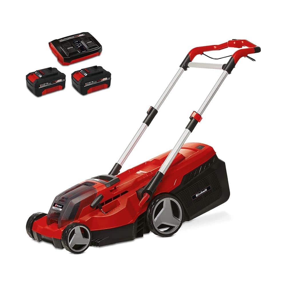 Einhell Power X-Change RASARRO 36/38 Cordless Lawn Mower With 2 x 4 Ah Battery And Twin Charger - Red/Black
