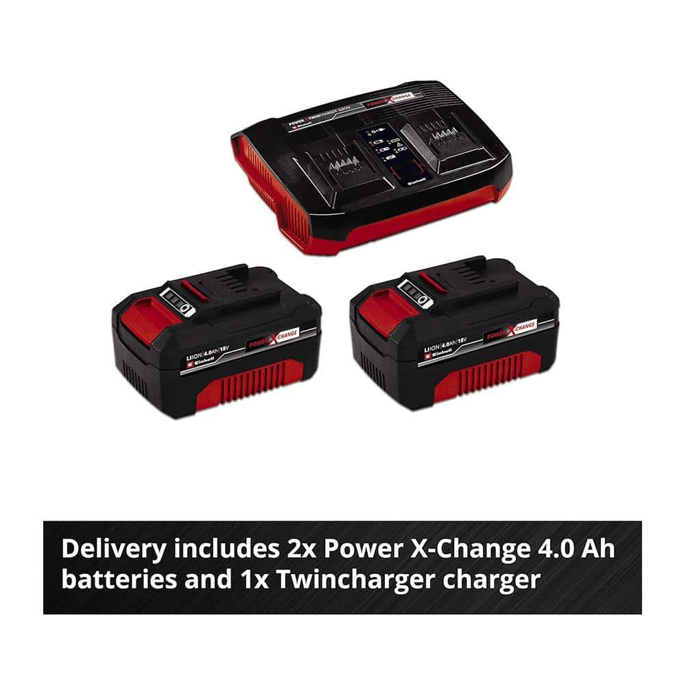 Einhell Power X-Change RASARRO 36/38 Cordless Lawn Mower With 2 x 4 Ah Battery And Twin Charger - Red/Black