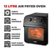 Tower Manual Air Fryer Oven With Rapid Air Circulation & 10 Preset Cooking Options 12 Litre - Black