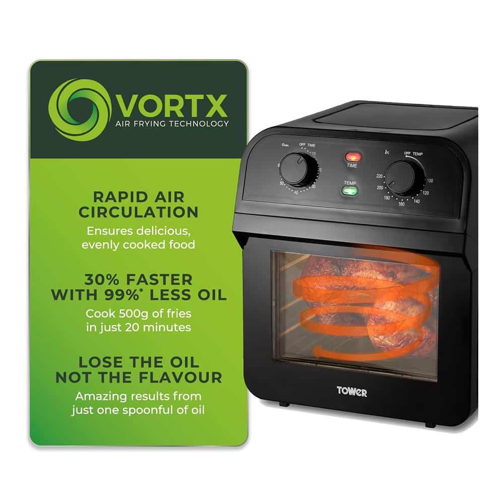 Tower Manual Air Fryer Oven With Rapid Air Circulation & 10 Preset Cooking Options 12 Litre - Black
