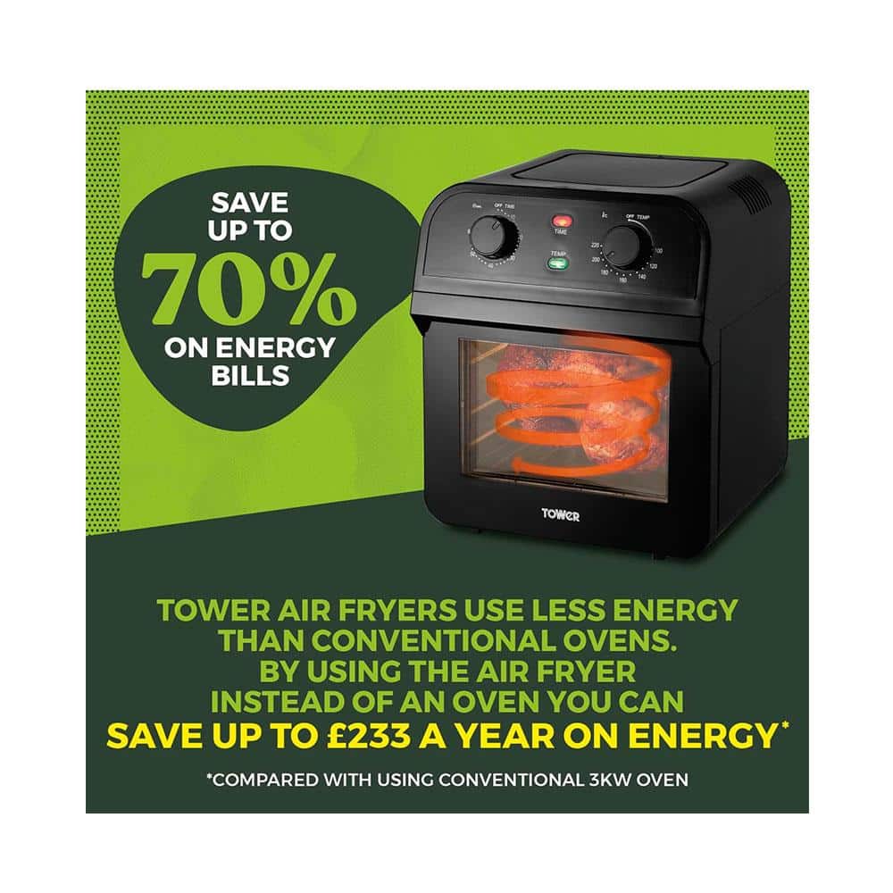 Tower Manual Air Fryer Oven With Rapid Air Circulation & 10 Preset Cooking Options 12 Litre - Black
