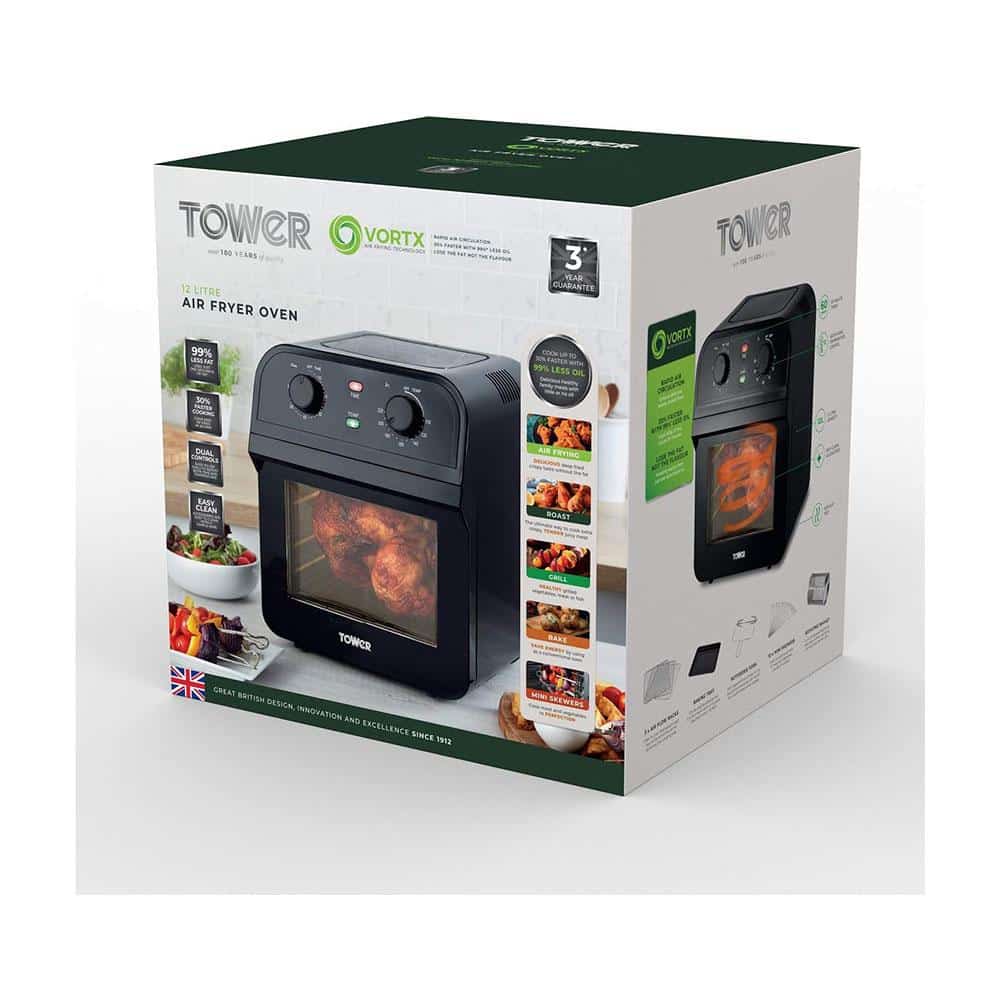 Tower Manual Air Fryer Oven With Rapid Air Circulation & 10 Preset Cooking Options 12 Litre - Black