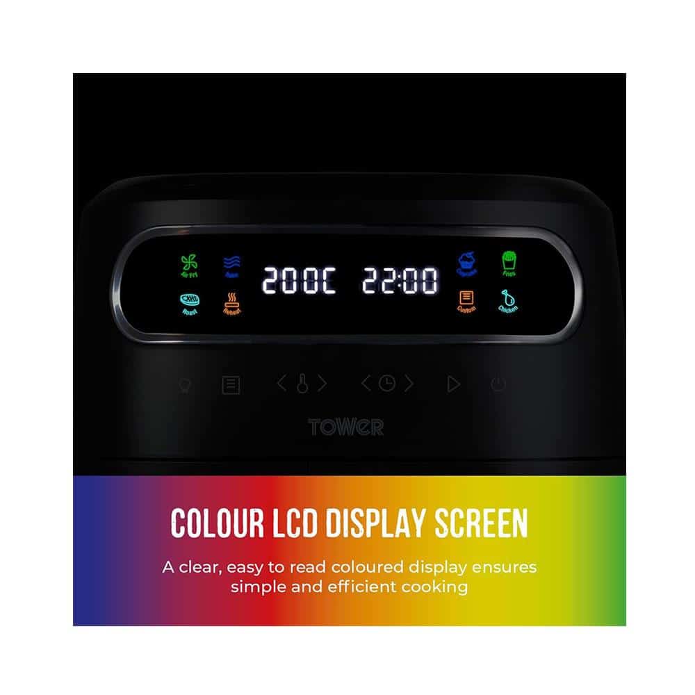 Tower Vortx Vizion Air Fryer With Colour Digital Display 7 One-Touch Cooking Functions 1750W 6 Litre - Black