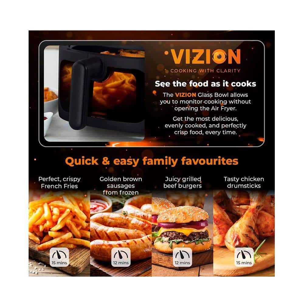 Tower Vortx Vizion Air Fryer With Colour Digital Display 7 One-Touch Cooking Functions 1750W 6 Litre - Black