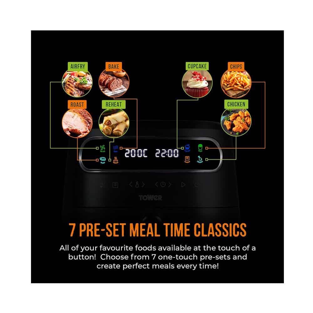 Tower Vortx Vizion Air Fryer With Colour Digital Display 7 One-Touch Cooking Functions 1750W 6 Litre - Black