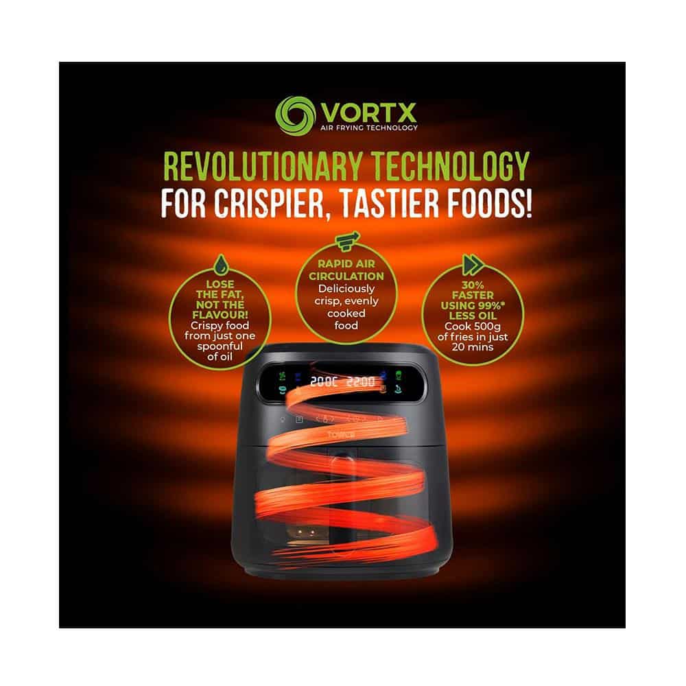 Tower Vortx Vizion Air Fryer With Colour Digital Display 7 One-Touch Cooking Functions 1750W 6 Litre - Black