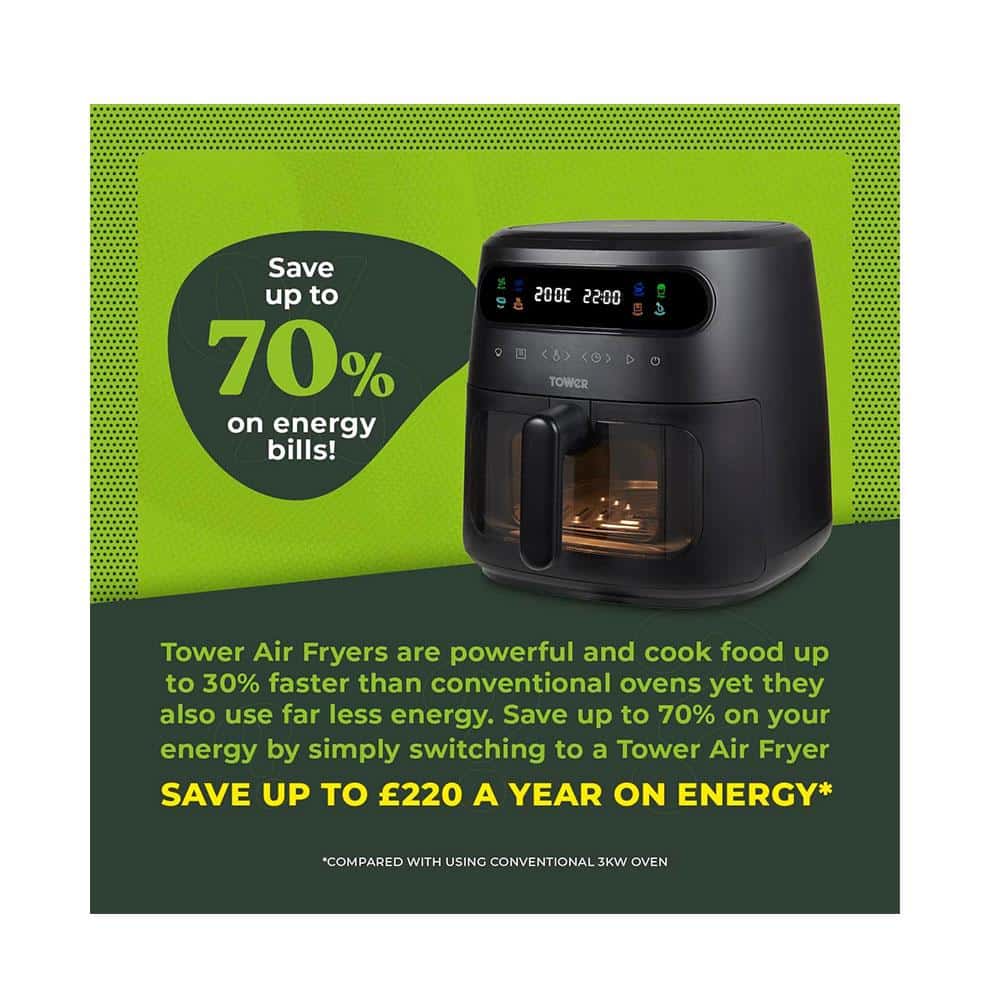 Tower Vortx Vizion Air Fryer With Colour Digital Display 7 One-Touch Cooking Functions 1750W 6 Litre - Black