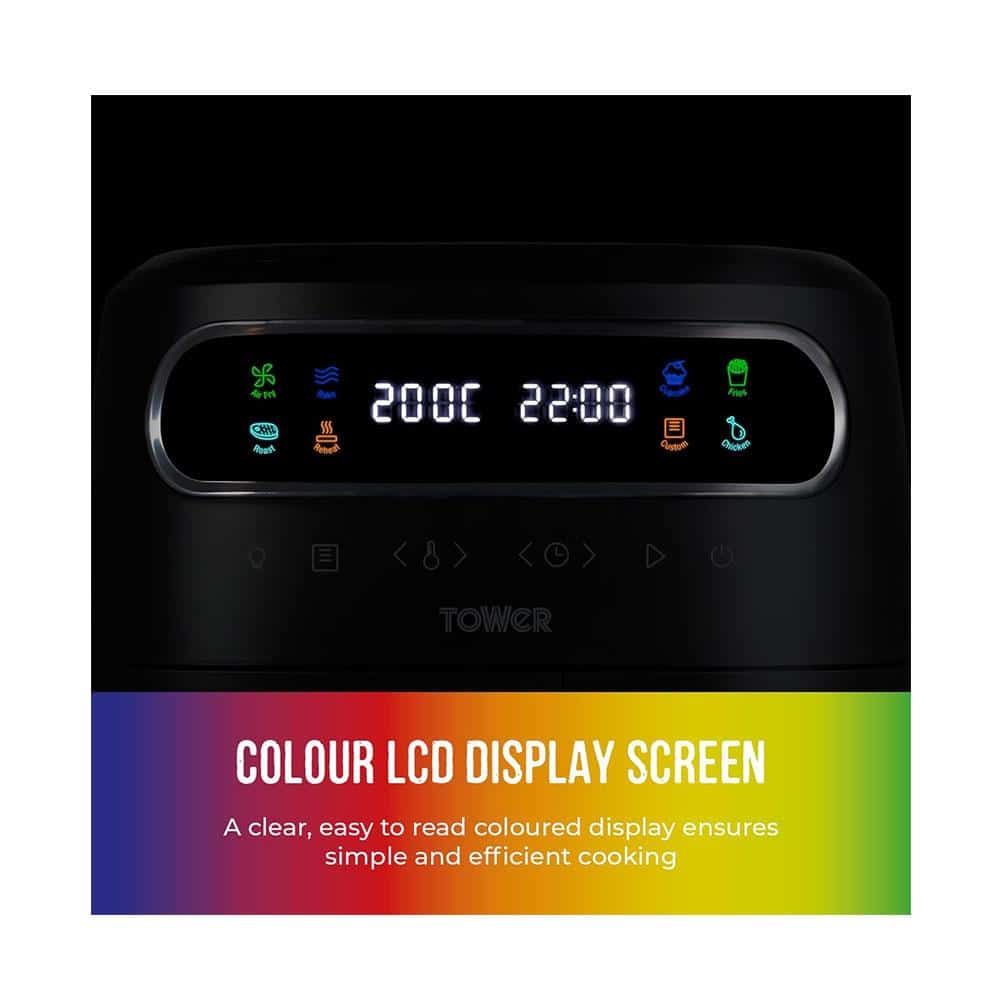 Tower Vortx Vizion Air Fryer With Colour Digital Display 7 One-Touch Cooking Functions 1900W 7.5 Litres - Black