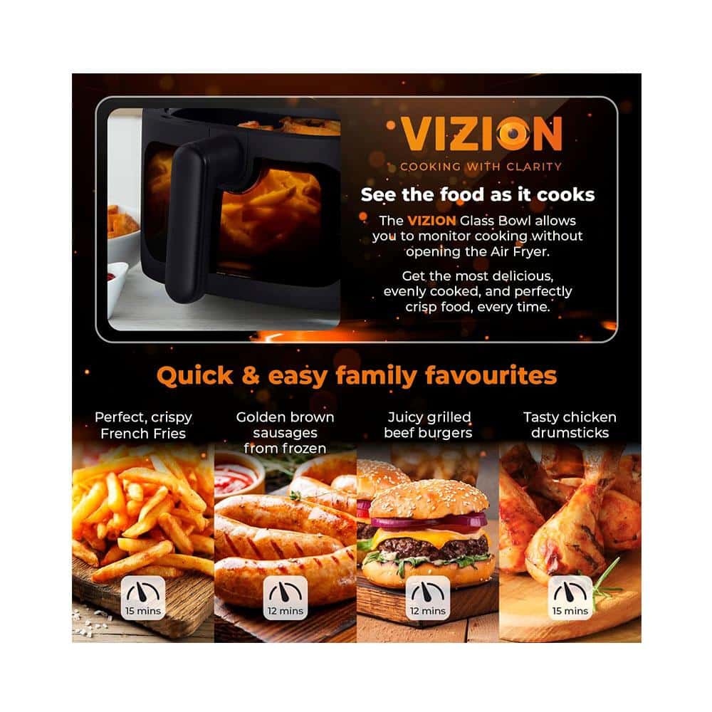 Tower Vortx Vizion Air Fryer With Colour Digital Display 7 One-Touch Cooking Functions 1900W 7.5 Litres - Black