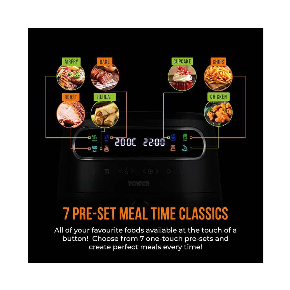 Tower Vortx Vizion Air Fryer With Colour Digital Display 7 One-Touch Cooking Functions 1900W 7.5 Litres - Black