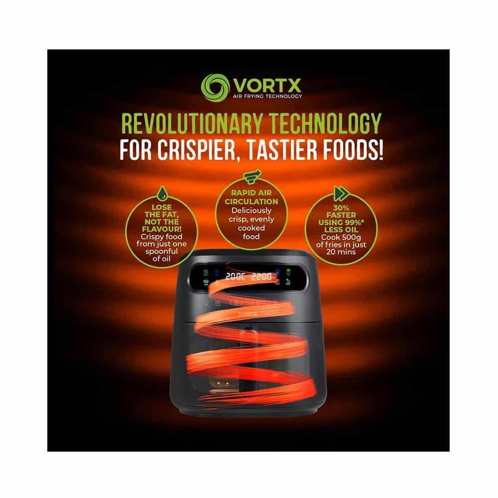 Tower Vortx Vizion Air Fryer With Colour Digital Display 7 One-Touch Cooking Functions 1900W 7.5 Litres - Black