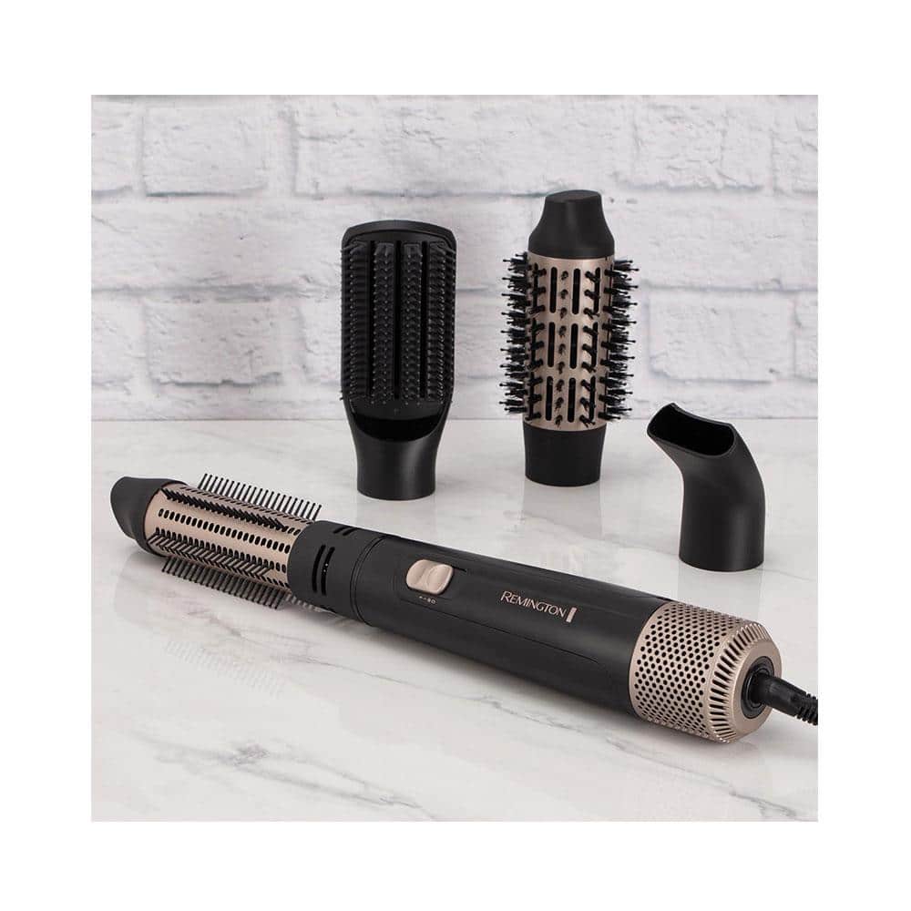 Remington Blow Dry And Style Caring Airstyler Hair Dryer Hot Brush & Hair Curler 1000W With 4 Attachments - Black