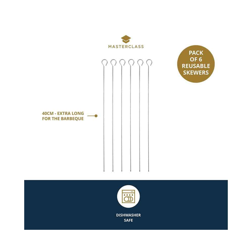 MasterClass Stainless Steel Flat Sided Skewers Set of 6 40cm - Silver