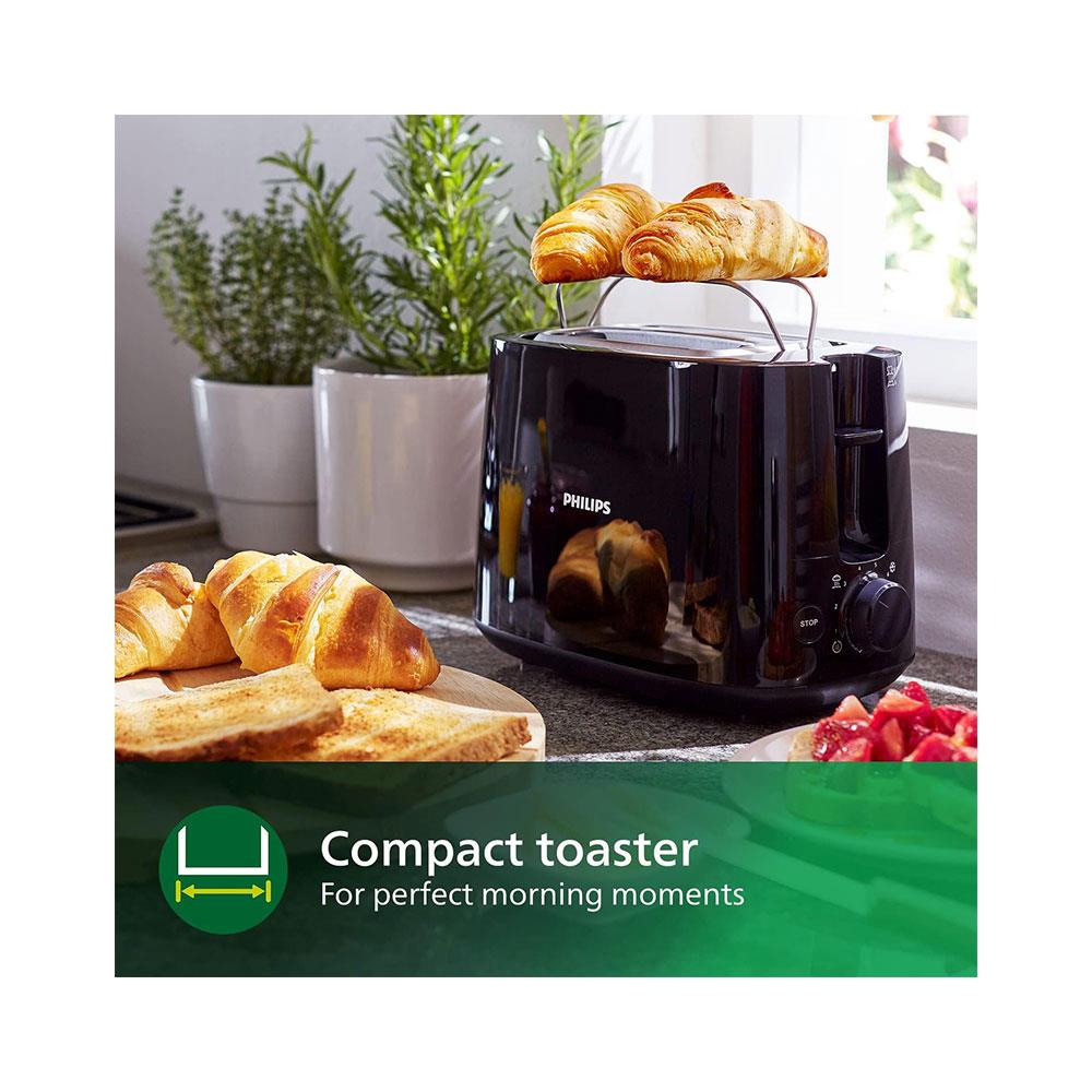 Philips Daily Collection 2 Slice Toaster Wide Slot With 8 Browning Settings 900W - Black