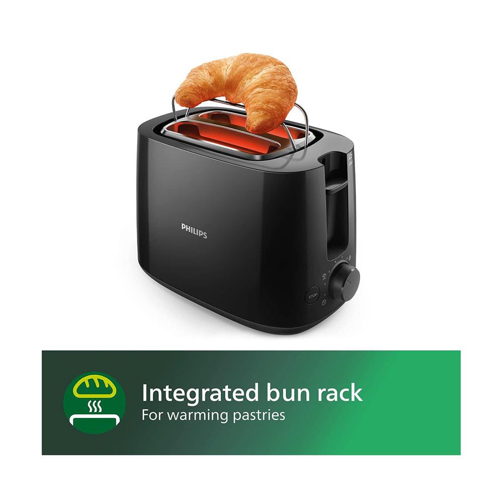 Philips Daily Collection 2 Slice Toaster Wide Slot With 8 Browning Settings 900W - Black