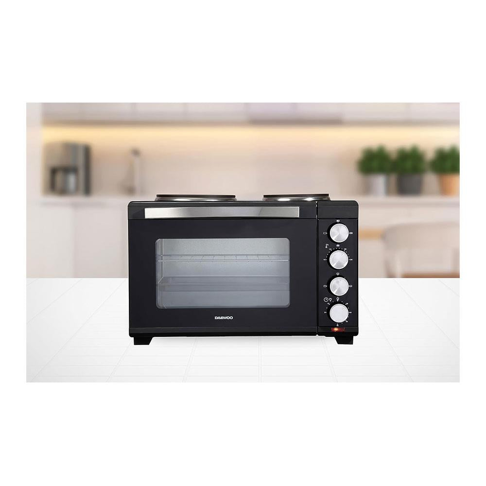 Daewoo Electric Oven with Hot Plates Adjustable Temperature Control Stainless Steel Glass 1500 W 32 Litre - Black Main image