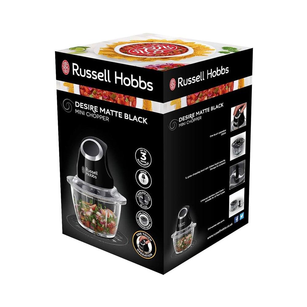 Russell Hobbs Desire Mini Chopper Vegetable And Onion Chopper 500 ml Glass Bowl 200 W - Matte Black