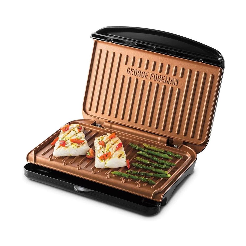 George Foreman Fit Medium Grill Versatile Griddle Hot Plate & Toastie Machine 1630W - Black & Copper