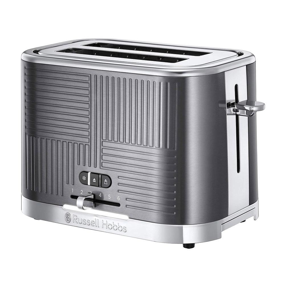Russell Hobbs Geo Steel 2 Slice Toaster Wide Slot Textured Stainless Steel 1640W - Silver Main image