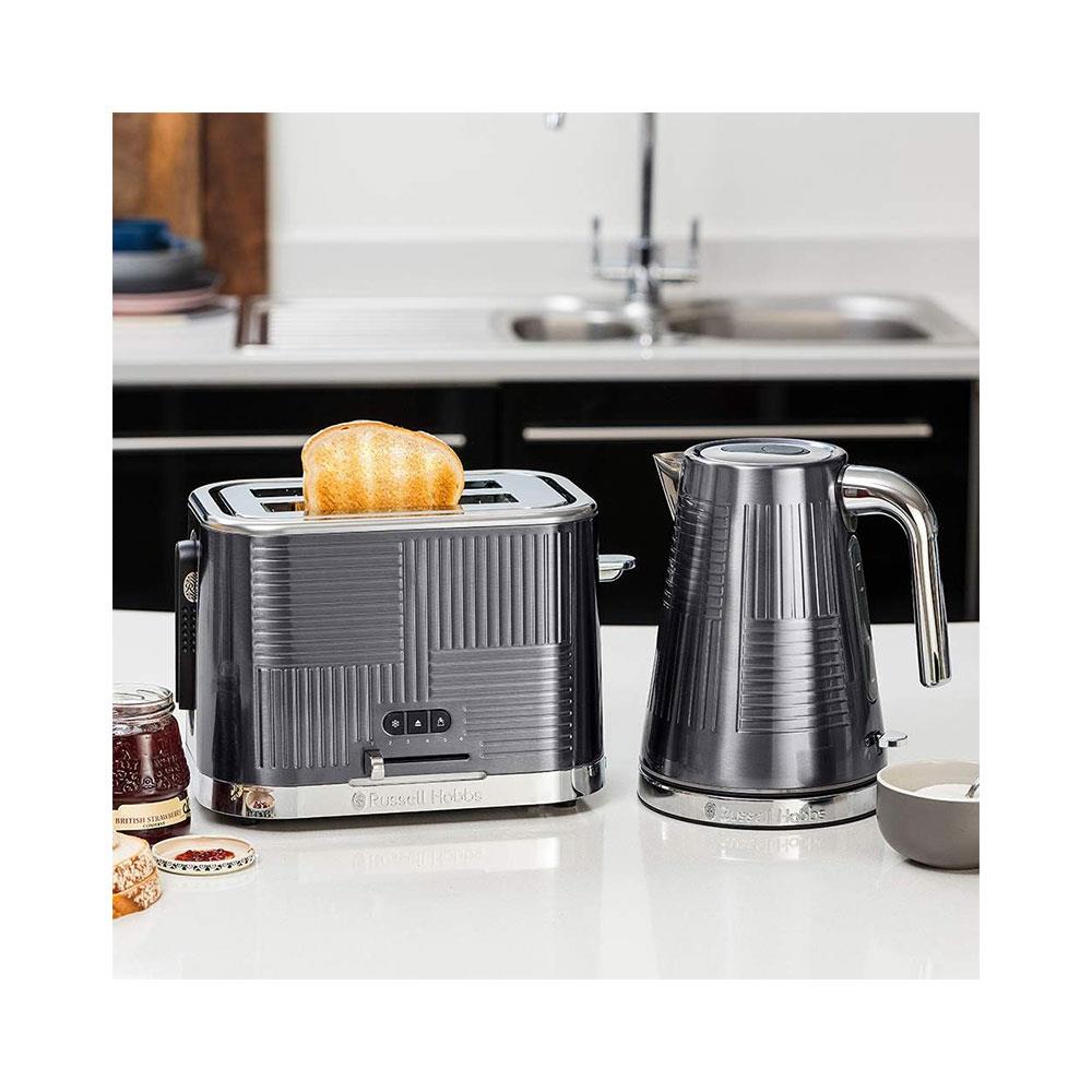 Russell Hobbs Geo Steel 2 Slice Toaster Wide Slot Textured Stainless Steel 1640W - Silver
