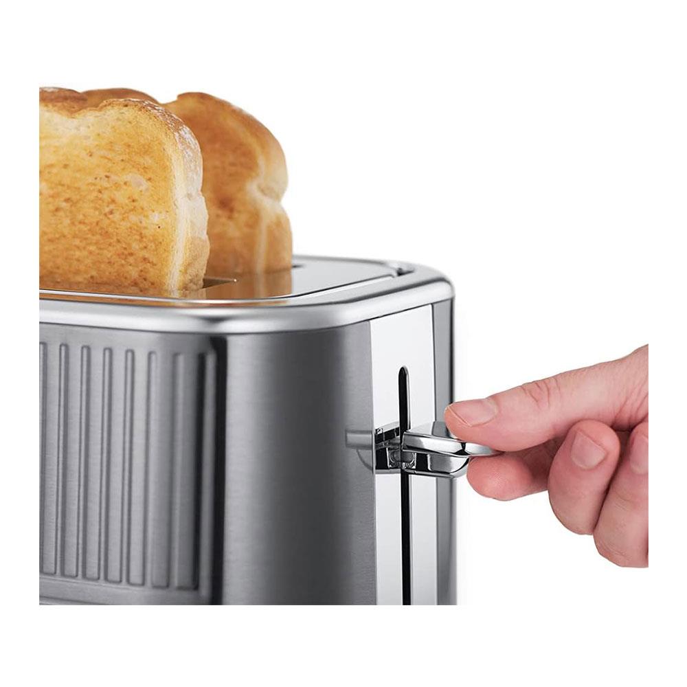 Russell Hobbs Geo Steel 2 Slice Toaster Wide Slot Textured Stainless Steel 1640W - Silver