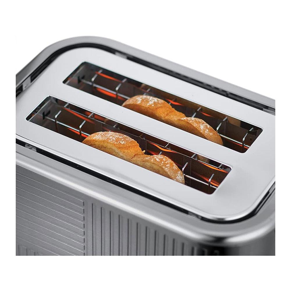 Russell Hobbs Geo Steel 2 Slice Toaster Wide Slot Textured Stainless Steel 1640W - Silver