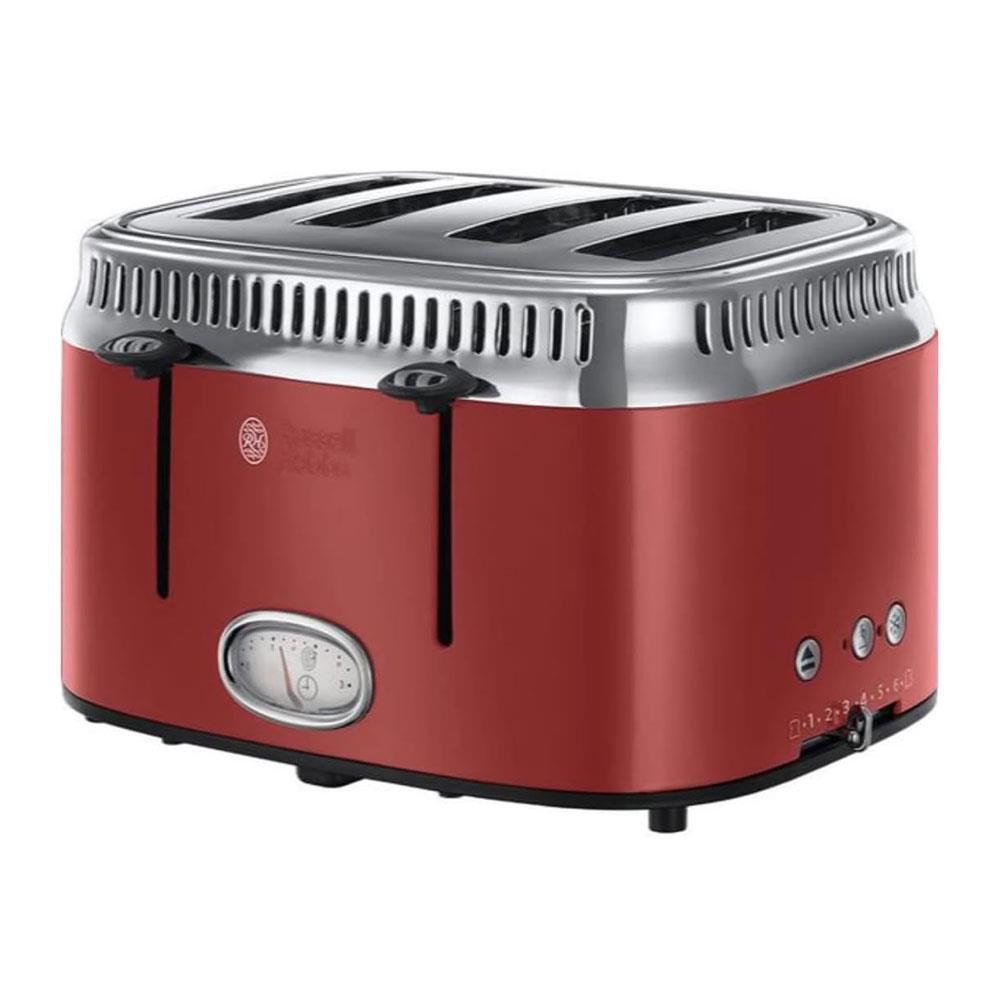 Russell Hobbs Retro 4 Slice Toaster Stainless Steel 2400W - Red