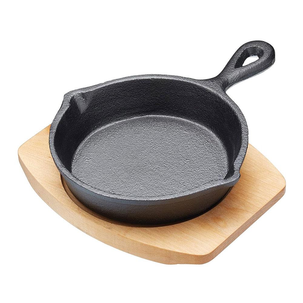 Artesa Mini Cast Iron Skillet Frying Pan With Serving Board 22.5 x 15 cm - Black/Beige Main image