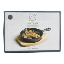 Artesa Mini Cast Iron Skillet Frying Pan With Serving Board 22.5 x 15 cm - Black/Beige